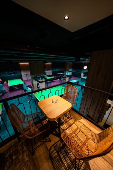 Café table overlooking the snooker tables