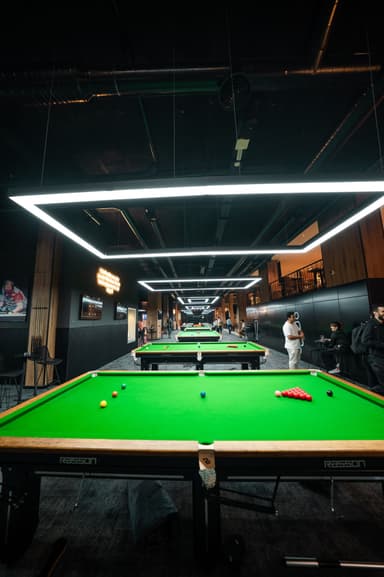 Snooker table set up for a frame